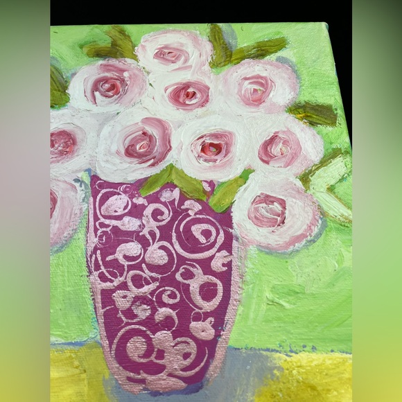 Pink Peonies “ An Original Still Life Acrylic Painting  12”x9” On Canvas - Picture 7 of 10